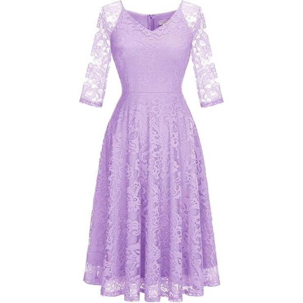 BRIDESMAID DRESS Lavender Purple Women's Large Lace Dressystar Worn Once EUC